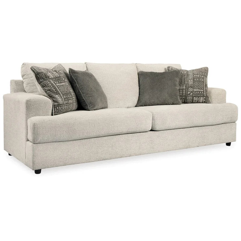 Canapé Tren de 244 cm avec 4 coussins jacquard, en polyester chenille beige doux