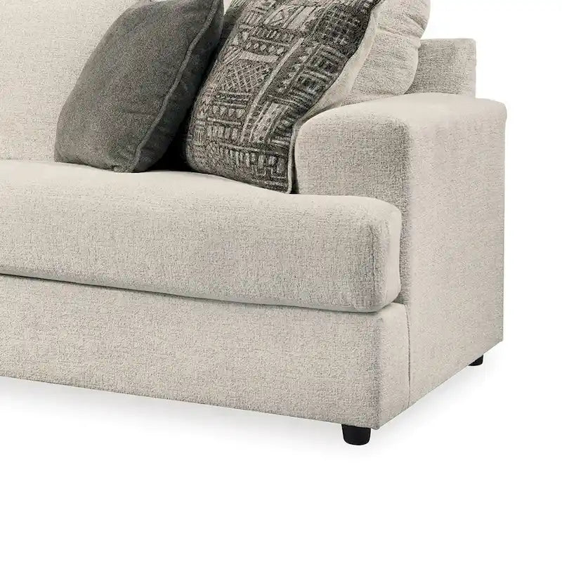 Canapé Tren de 244 cm avec 4 coussins jacquard, en polyester chenille beige doux