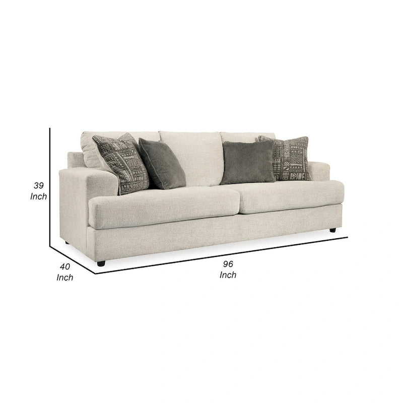 Canapé Tren de 244 cm avec 4 coussins jacquard, en polyester chenille beige doux