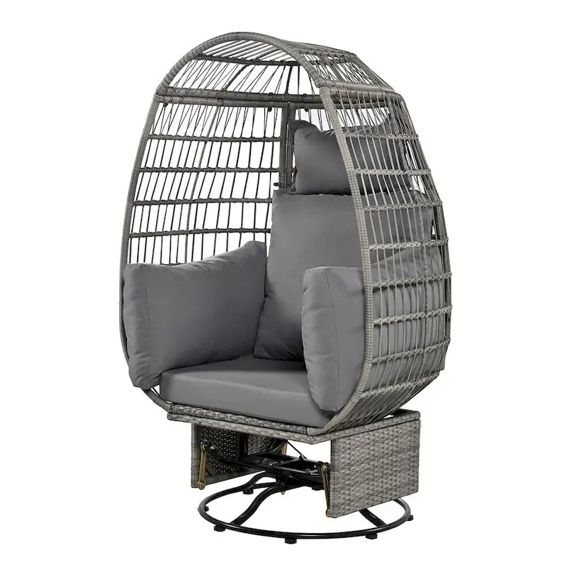 Fauteuil de jardin pivotant en rotin en forme d'œuf avec fonction bascule et coussins