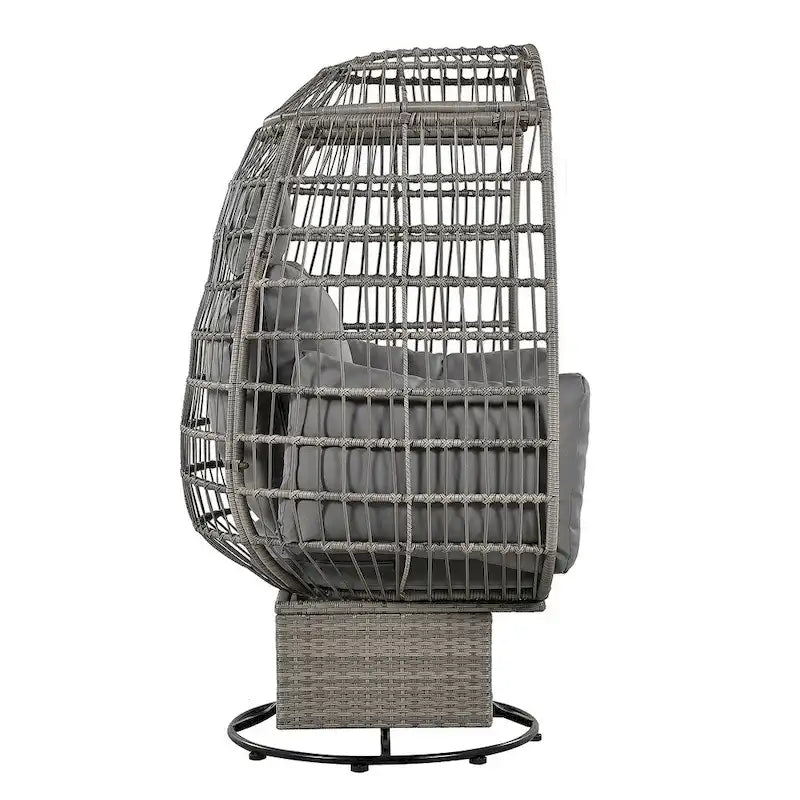 Fauteuil de jardin pivotant en rotin en forme d'œuf avec fonction bascule et coussins