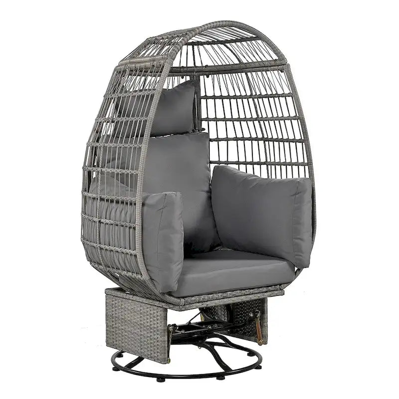 Fauteuil de jardin pivotant en rotin en forme d'œuf avec fonction bascule et coussins