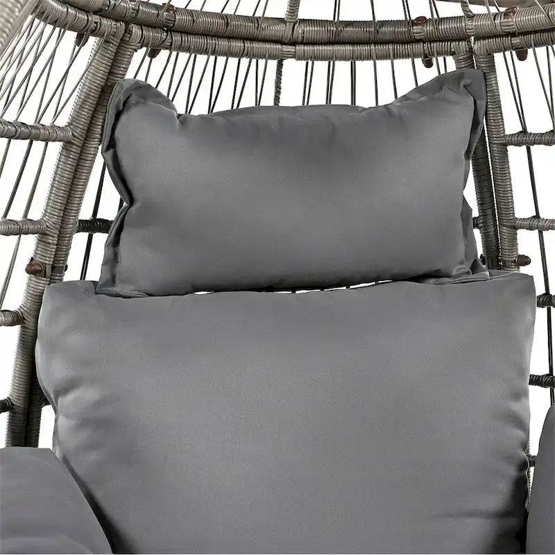 Fauteuil de jardin pivotant en rotin en forme d'œuf avec fonction bascule et coussins