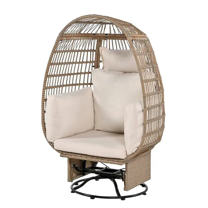 Fauteuil de jardin pivotant en rotin en forme d'œuf avec fonction bascule et coussins