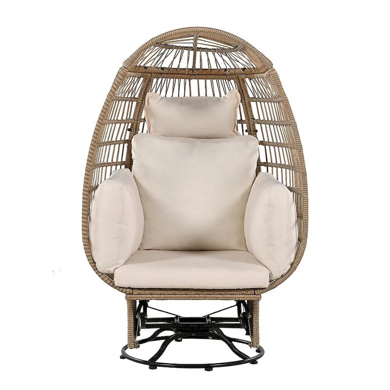 Fauteuil de jardin pivotant en rotin en forme d'œuf avec fonction bascule et coussins