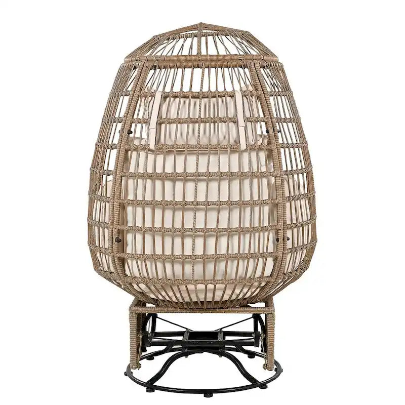 Fauteuil de jardin pivotant en rotin en forme d'œuf avec fonction bascule et coussins