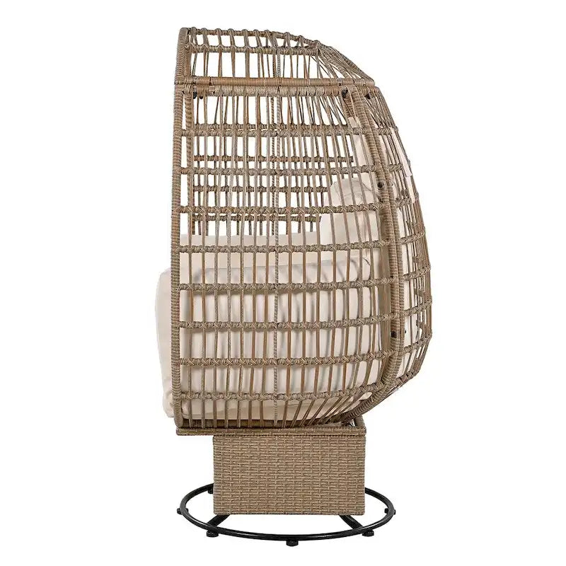 Fauteuil de jardin pivotant en rotin en forme d'œuf avec fonction bascule et coussins