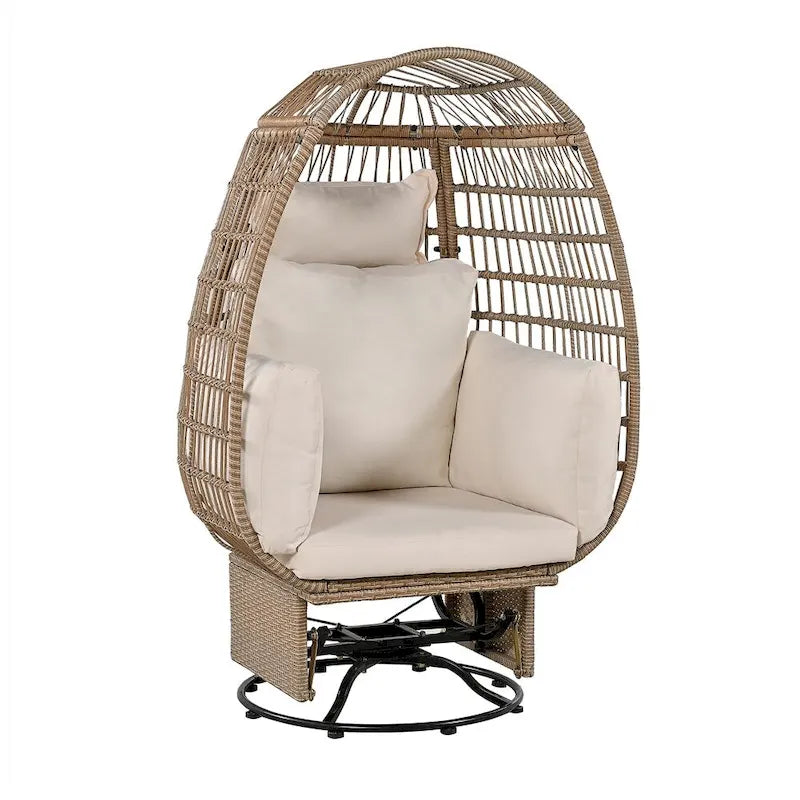 Fauteuil de jardin pivotant en rotin en forme d'œuf avec fonction bascule et coussins