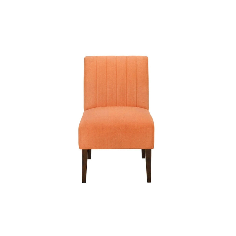 Fauteuil d'appoint Paula de 76 cm, tissu orange, dossier capitonné, bois brun
