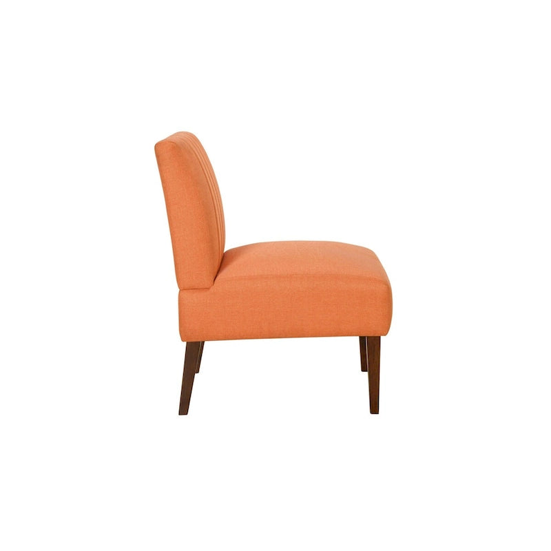Fauteuil d'appoint Paula de 76 cm, tissu orange, dossier capitonné, bois brun