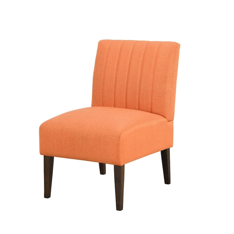 Fauteuil d'appoint Paula de 76 cm, tissu orange, dossier capitonné, bois brun