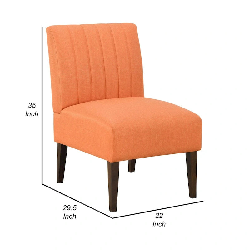Fauteuil d'appoint Paula de 76 cm, tissu orange, dossier capitonné, bois brun