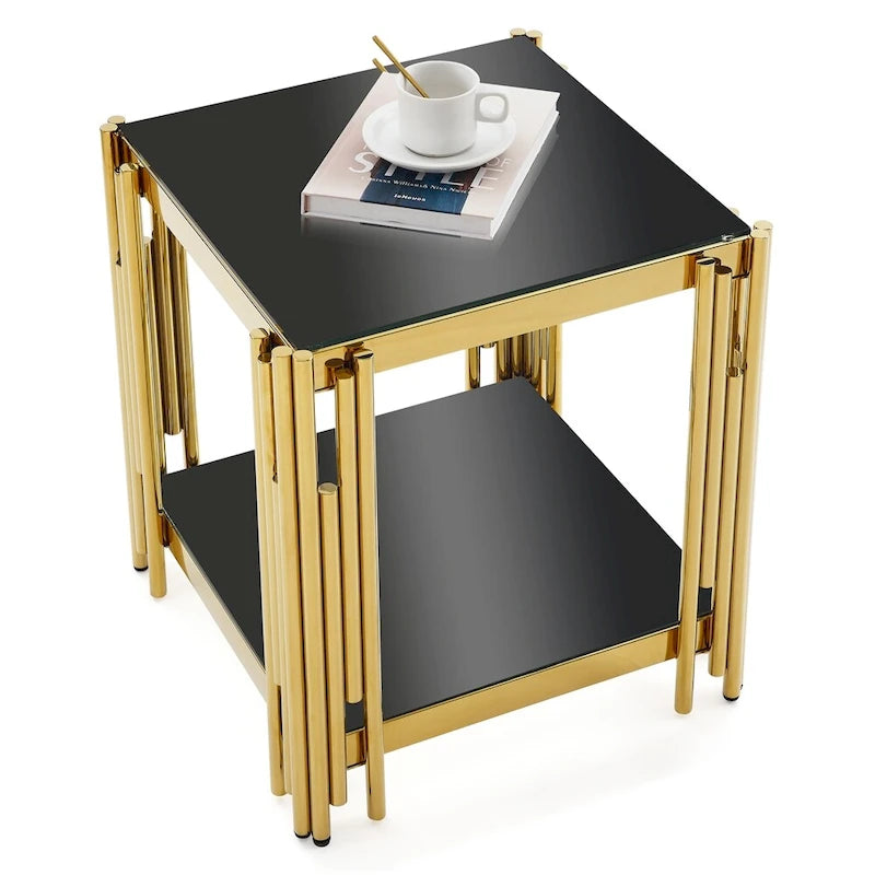 Table d'appoint en acier inoxydable et verre trempé 20 pouces