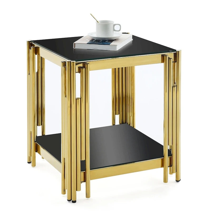 Table d'appoint en acier inoxydable et verre trempé 20 pouces