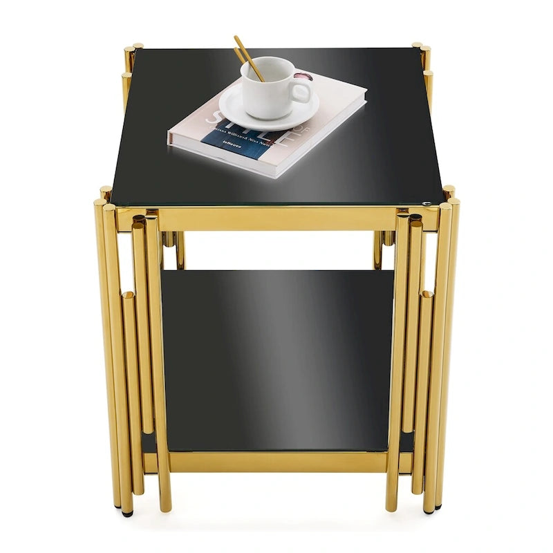 Table d'appoint en acier inoxydable et verre trempé 20 pouces