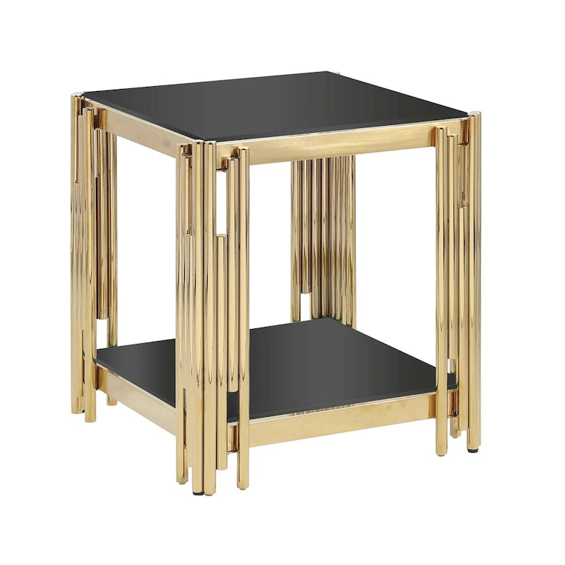Table d'appoint en acier inoxydable et verre trempé 20 pouces