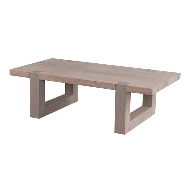 Table basse rustique en bois d'orme gris avec pieds en forme de traîneau