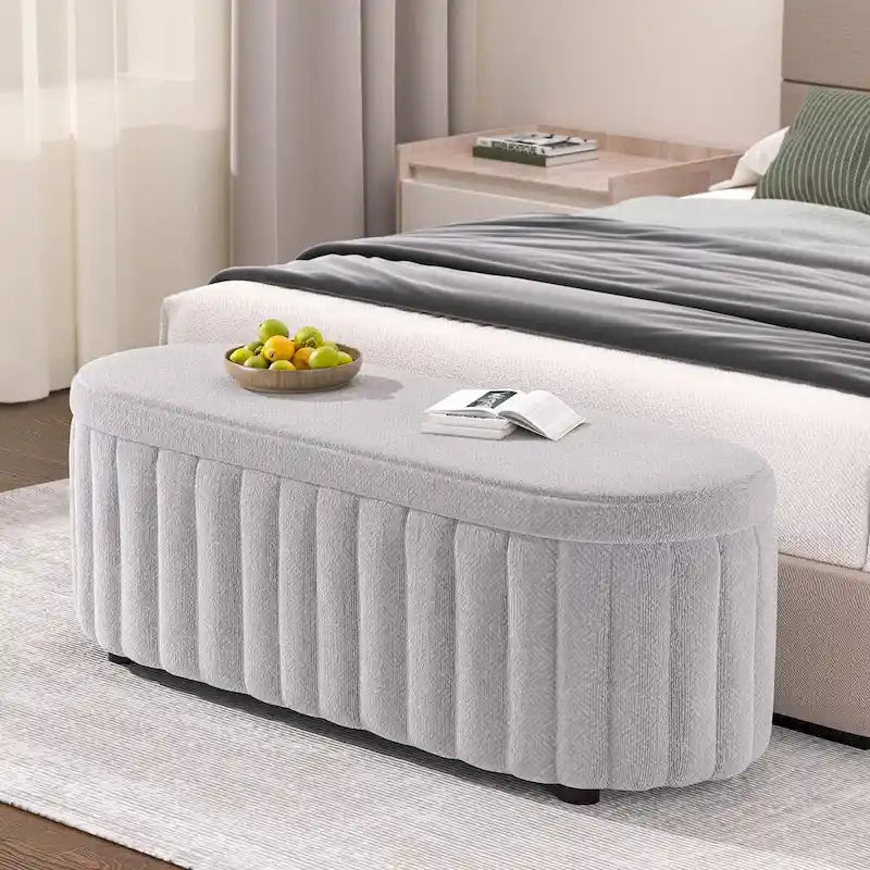 46.1 Banc coffre ottoman rembourré avec charnière de sécurité pour chambre, salon, entrée