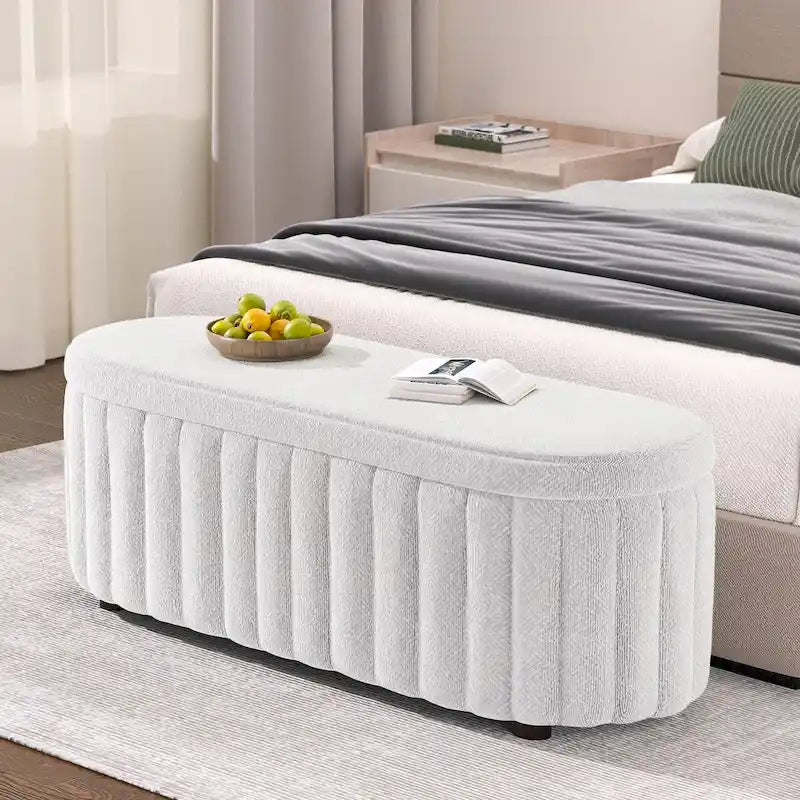 46.1 Banc coffre ottoman rembourré avec charnière de sécurité pour chambre, salon, entrée
