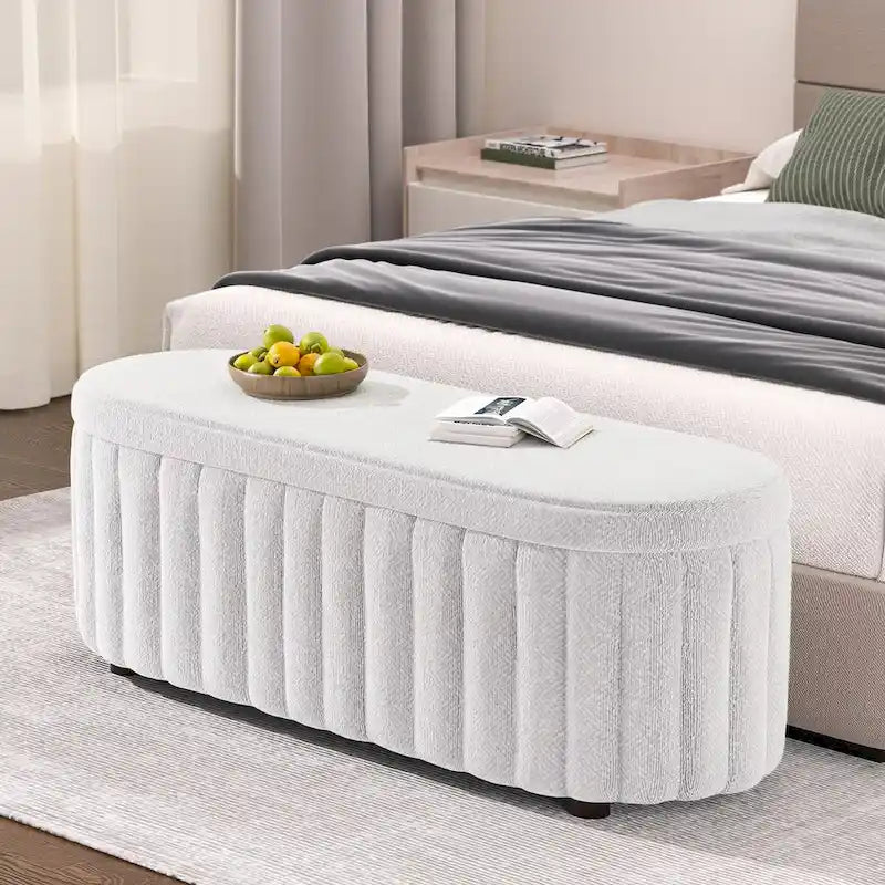 46.1 Upholstered Storage Ottoman Bench with Safety Hinge for Bedroom, Living Room, Entryway