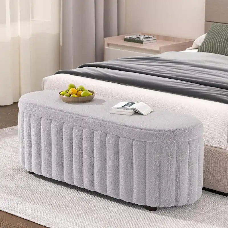 46.1 Banc coffre ottoman rembourré avec charnière de sécurité pour chambre, salon, entrée