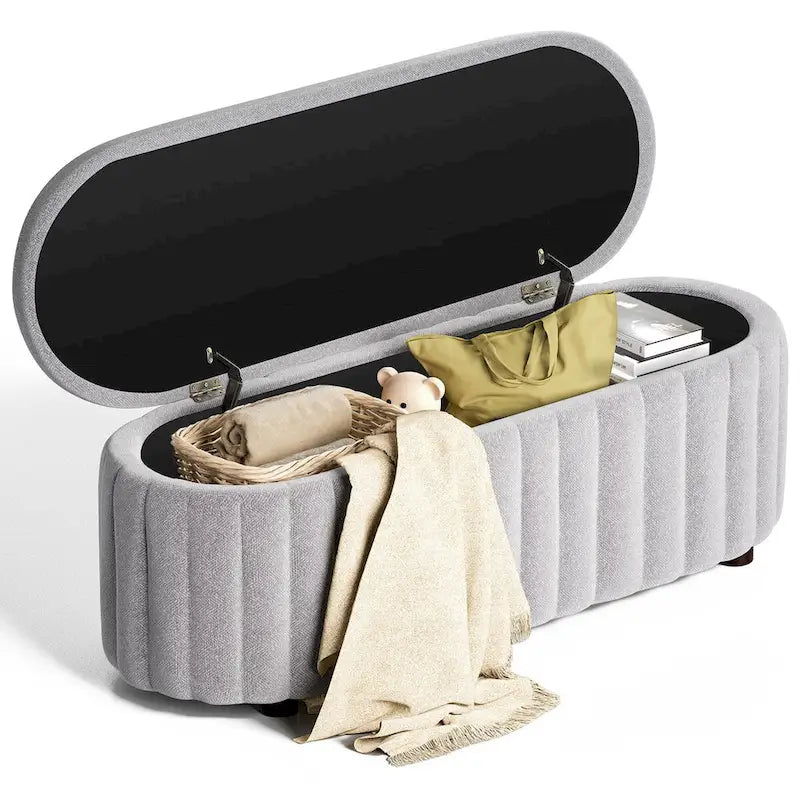 46.1 Banc coffre ottoman rembourré avec charnière de sécurité pour chambre, salon, entrée