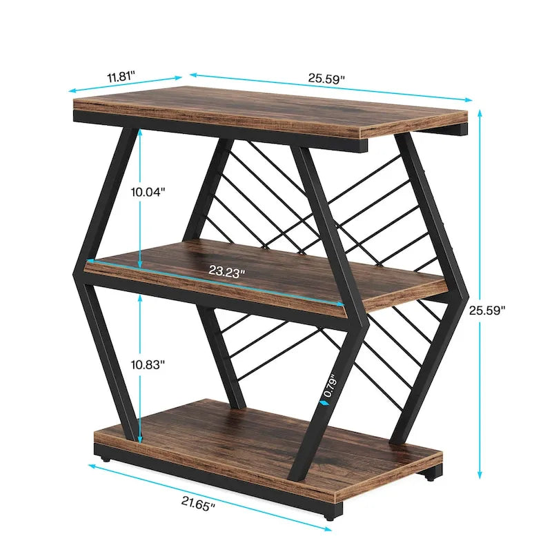 Table d'appoint à 3 niveaux avec structure en métal, idéale comme table de chevet ou table de nuit pour le salon ou la chambre.