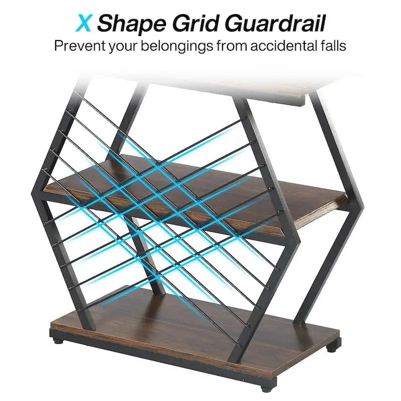Table d'appoint à 3 niveaux avec structure en métal, idéale comme table de chevet ou table de nuit pour le salon ou la chambre.