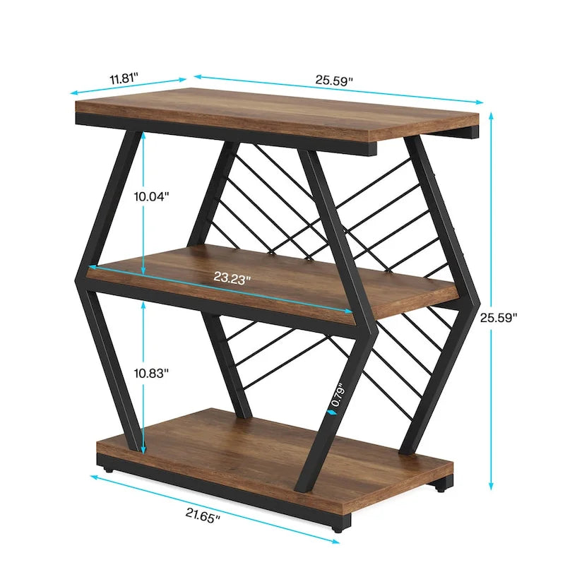 Table d'appoint à 3 niveaux avec structure en métal, idéale comme table de chevet ou table de nuit pour le salon ou la chambre.