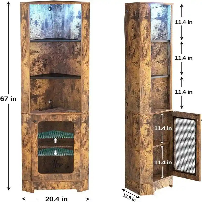 Meuble bar d'angle avec éclairage LED et prise électrique