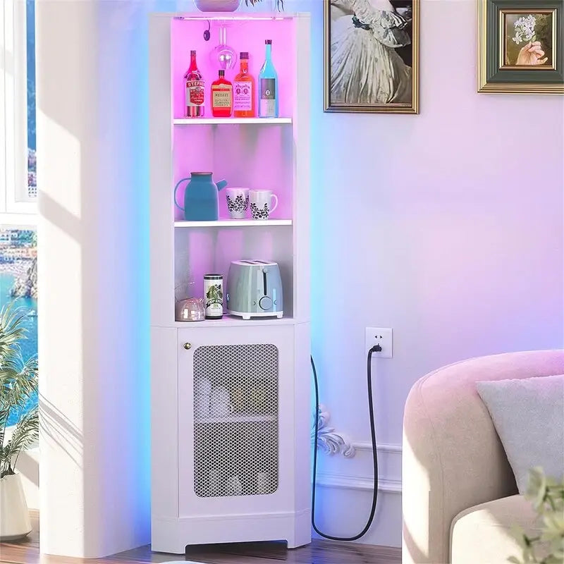Meuble bar d'angle avec éclairage LED et prise électrique