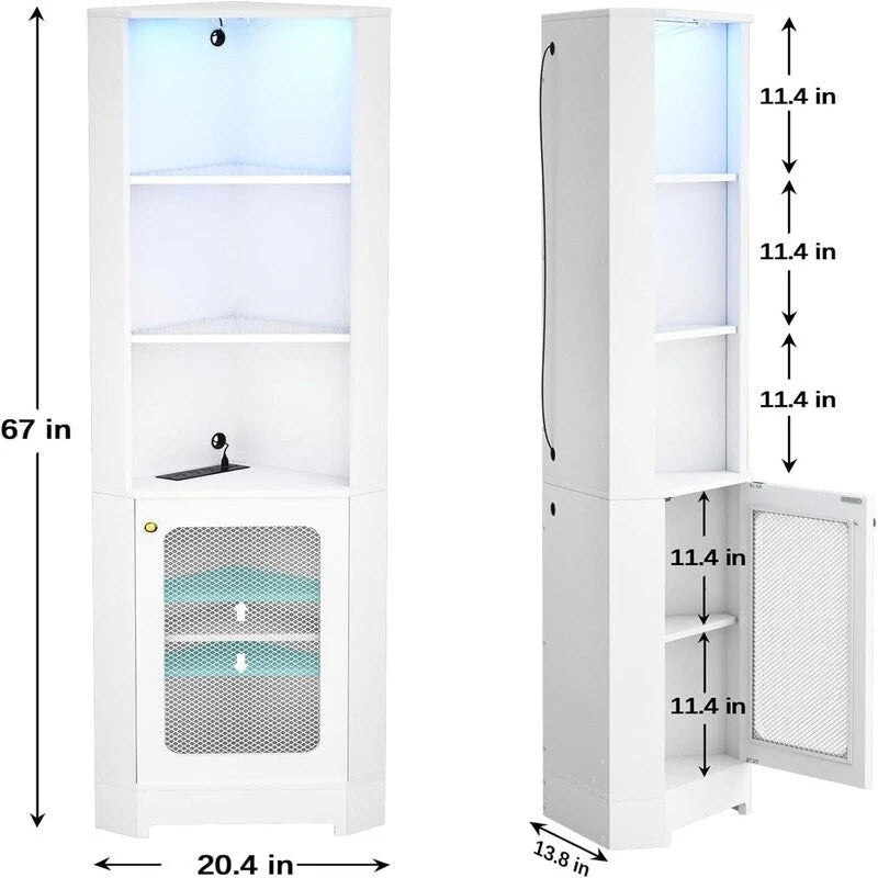 Meuble bar d'angle avec éclairage LED et prise électrique