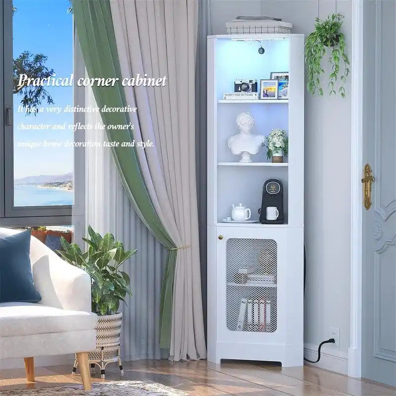 Meuble bar d'angle avec éclairage LED et prise électrique