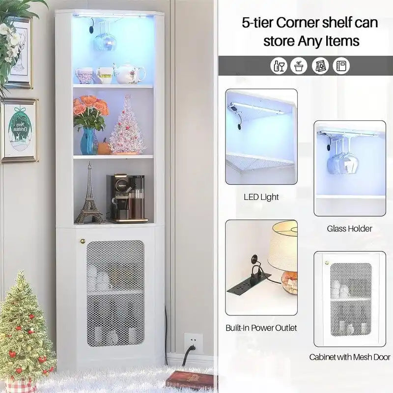 Meuble bar d'angle avec éclairage LED et prise électrique