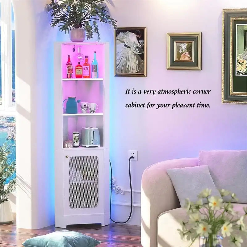 Meuble bar d'angle avec éclairage LED et prise électrique
