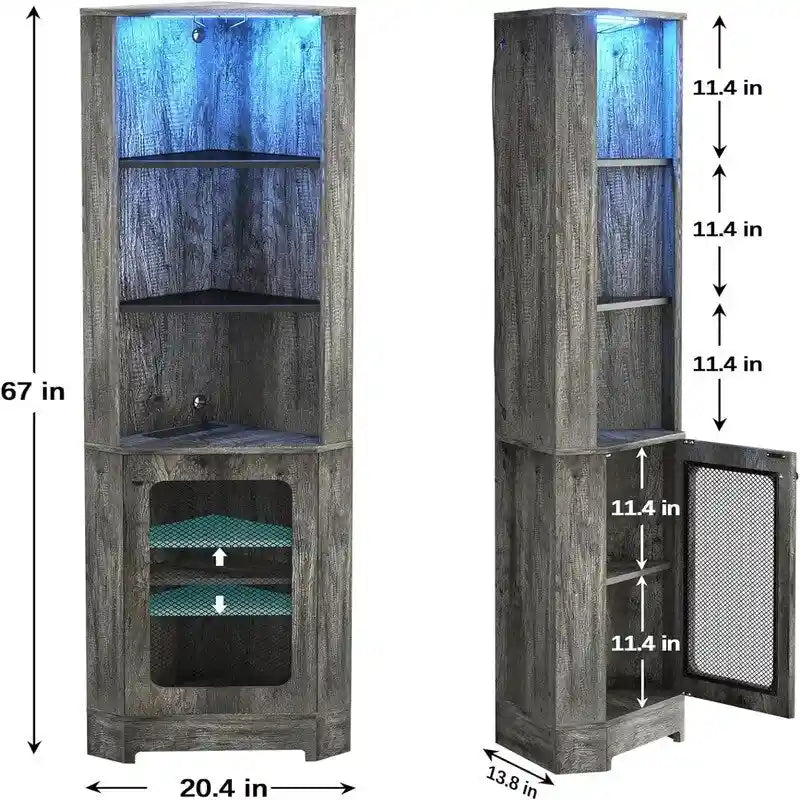 Meuble bar d'angle avec éclairage LED et prise électrique