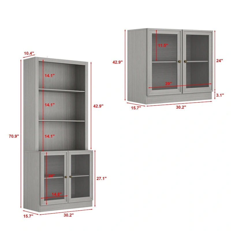 Meuble multimédia à domicile au design élégant, avec de nombreuses étagères et des accents de verre.