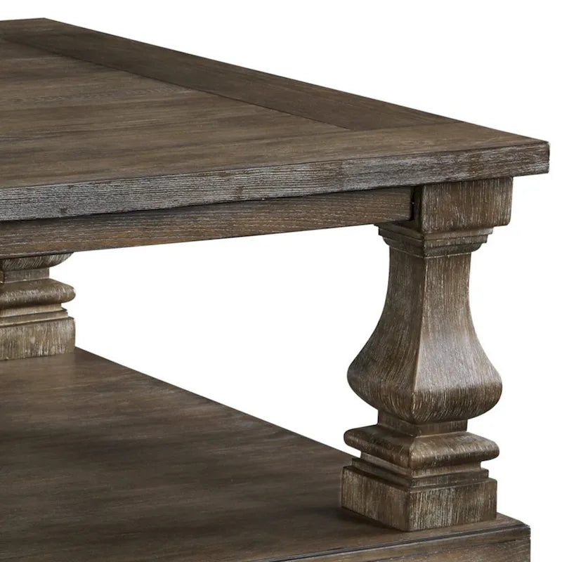 Table basse classique de 137 cm (54 pouces), pieds balustres, plateau spacieux, gris vieilli