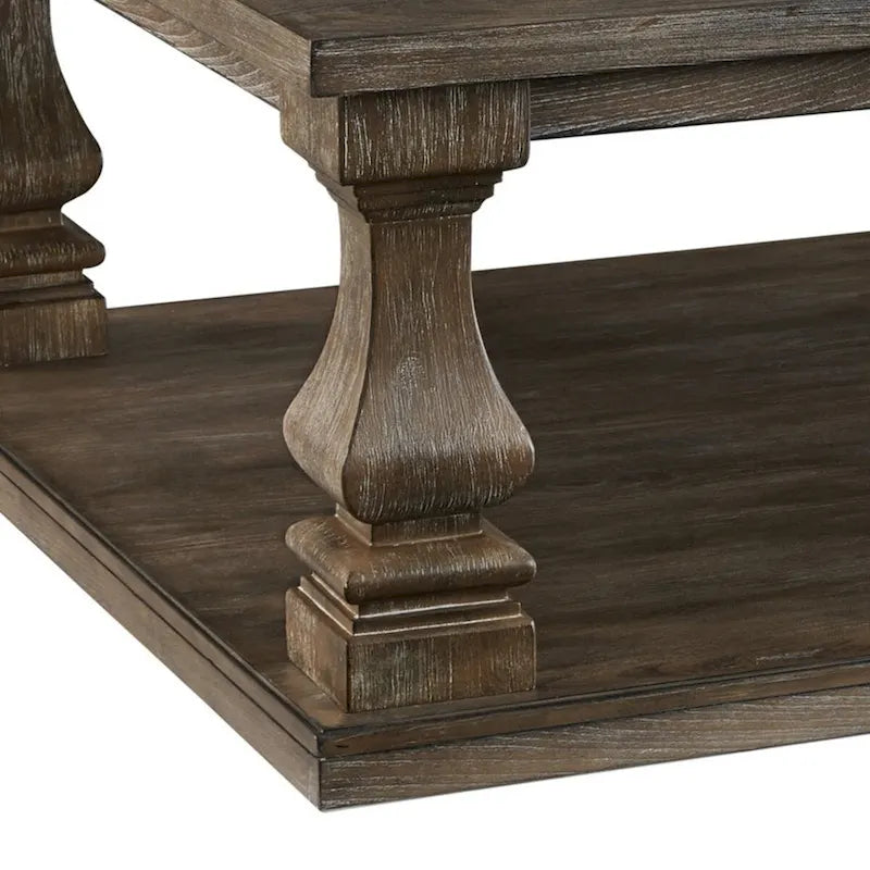 Table basse classique de 137 cm (54 pouces), pieds balustres, plateau spacieux, gris vieilli