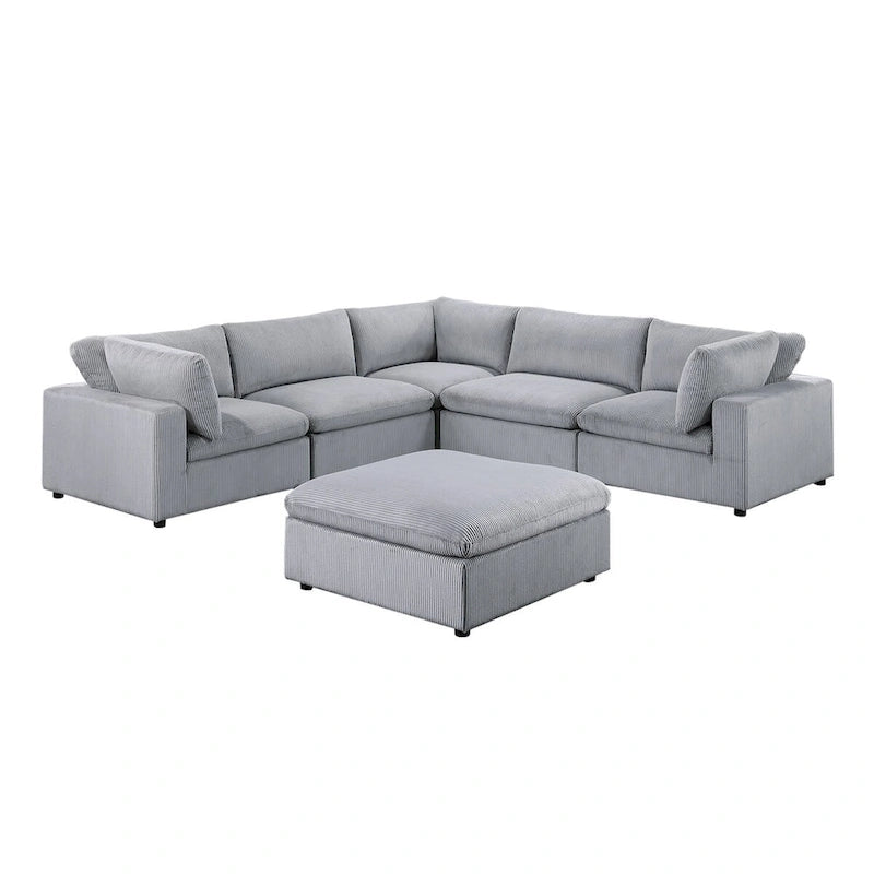 6 Piece Corduroy Upholstered Modular Sectional Sofa with Ottoman