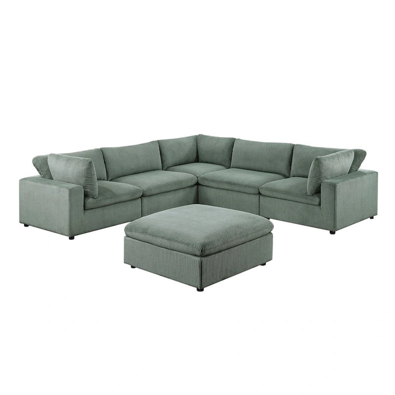 Canapé d'angle modulaire 6 pièces en velours côtelé avec pouf