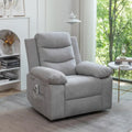 Fauteuil inclinable électrique ergonomique en velours gris clair, avec fonction chauffante et massante, structure en acier.