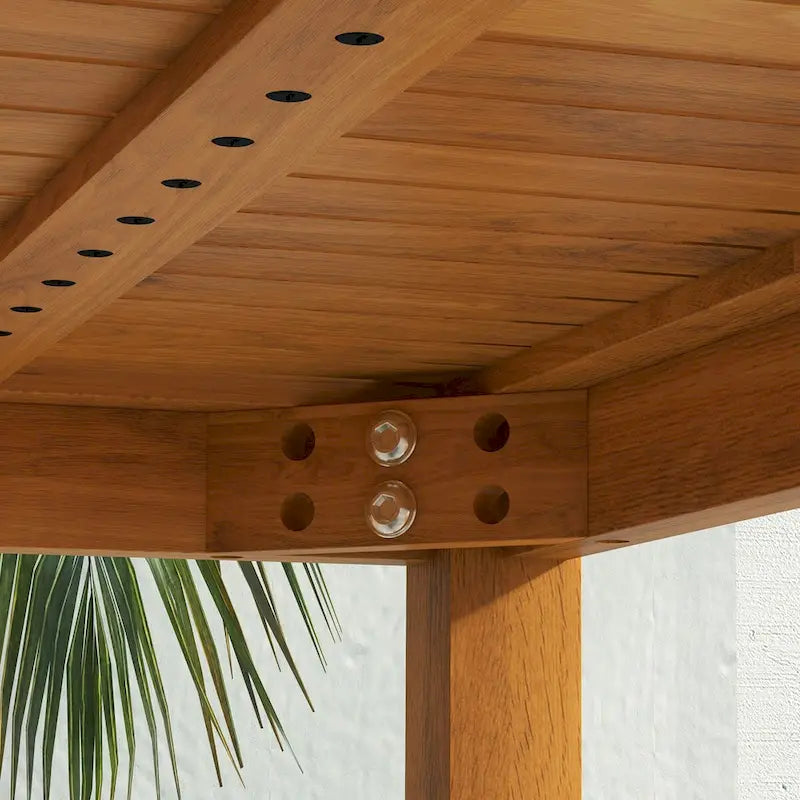 Table de patio rectangulaire Outsunny pour 6 personnes, table de repas d'extérieur avec trou pour parasol, table en bois d'acacia pour jardin, cour, terrasse