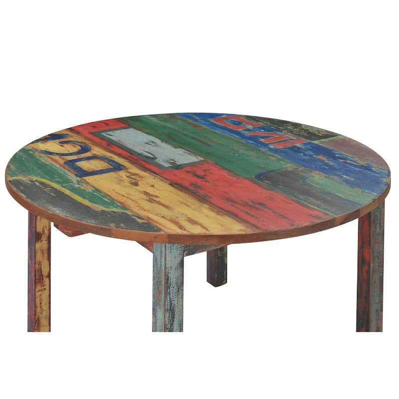 Table de salle à manger ronde Chic Teak fabriquée à partir de bois de teck recyclé provenant de bateaux, 122 cm (48 pouces) - Multicolore