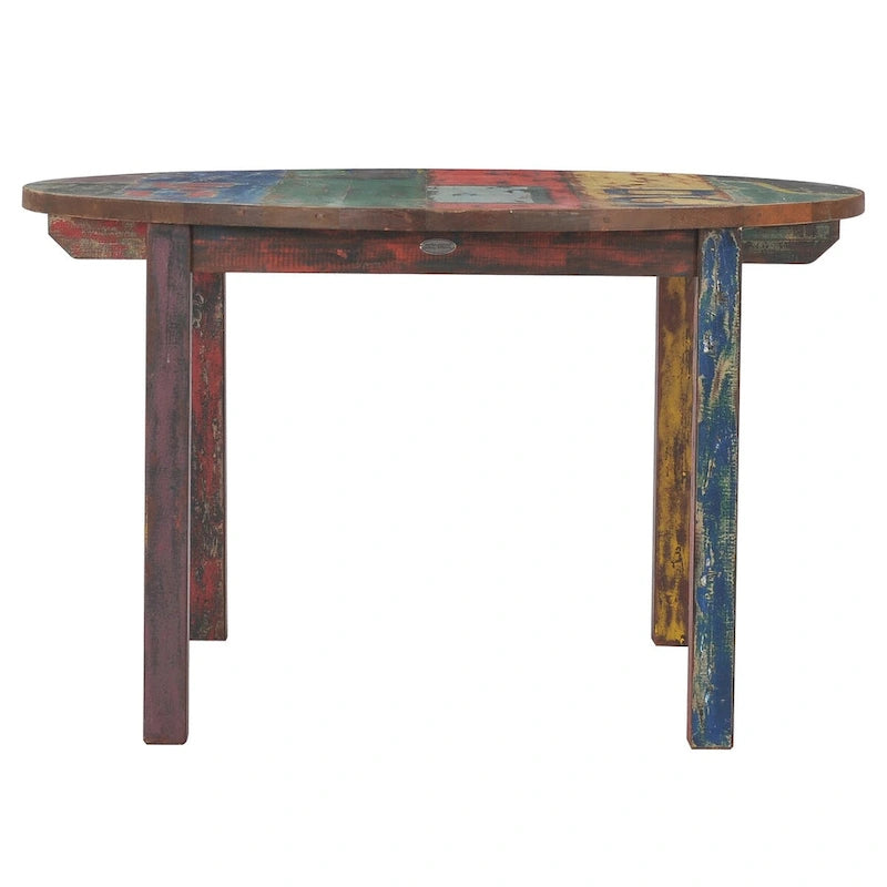 Table de salle à manger ronde Chic Teak fabriquée à partir de bois de teck recyclé provenant de bateaux, 122 cm (48 pouces) - Multicolore