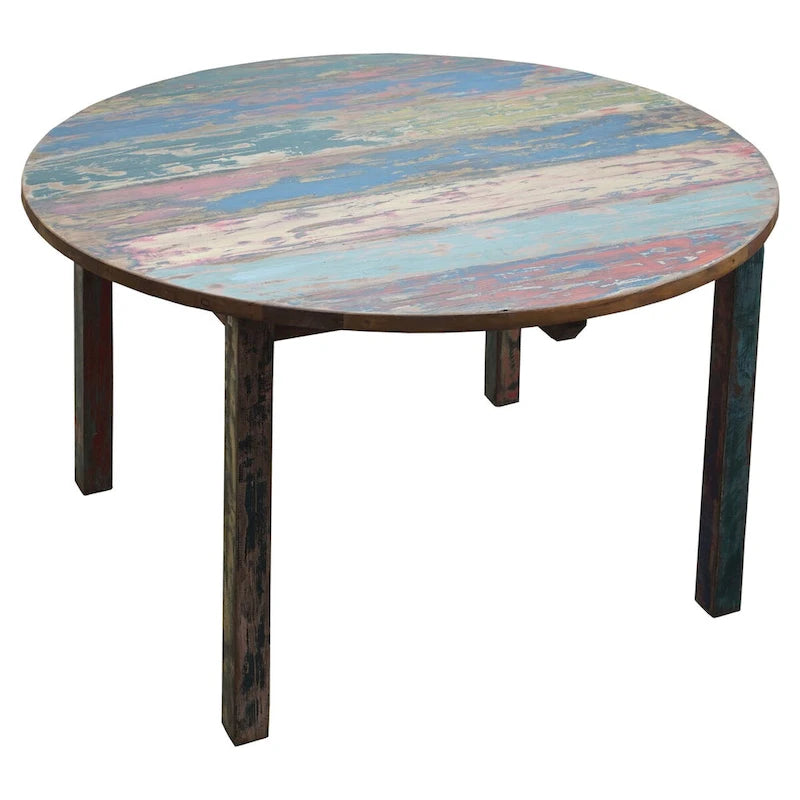 Table de salle à manger ronde Chic Teak fabriquée à partir de bois de teck recyclé provenant de bateaux, 122 cm (48 pouces) - Multicolore