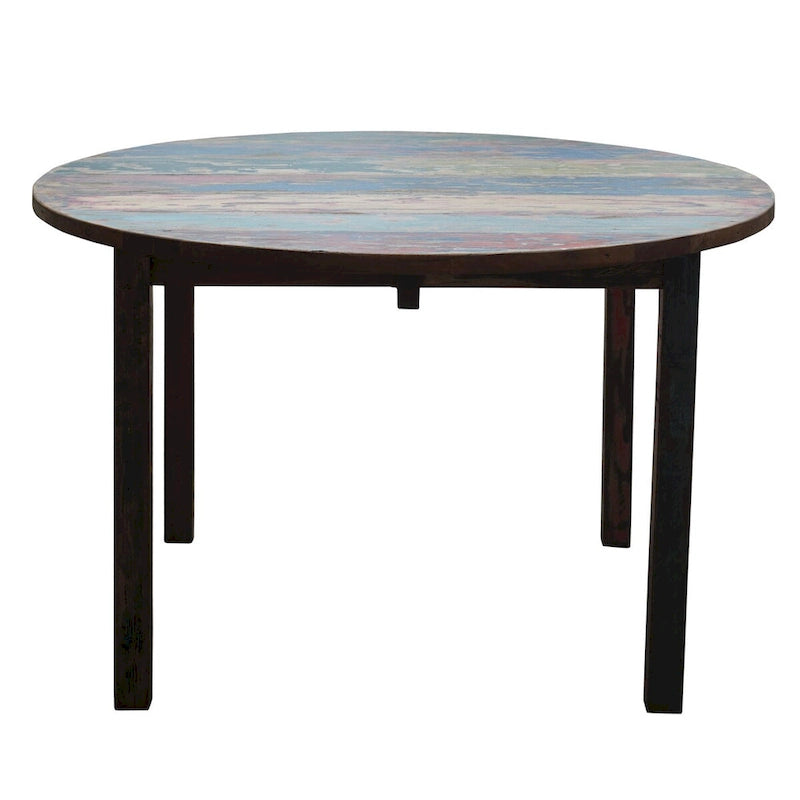 Table de salle à manger ronde Chic Teak fabriquée à partir de bois de teck recyclé provenant de bateaux, 122 cm (48 pouces) - Multicolore