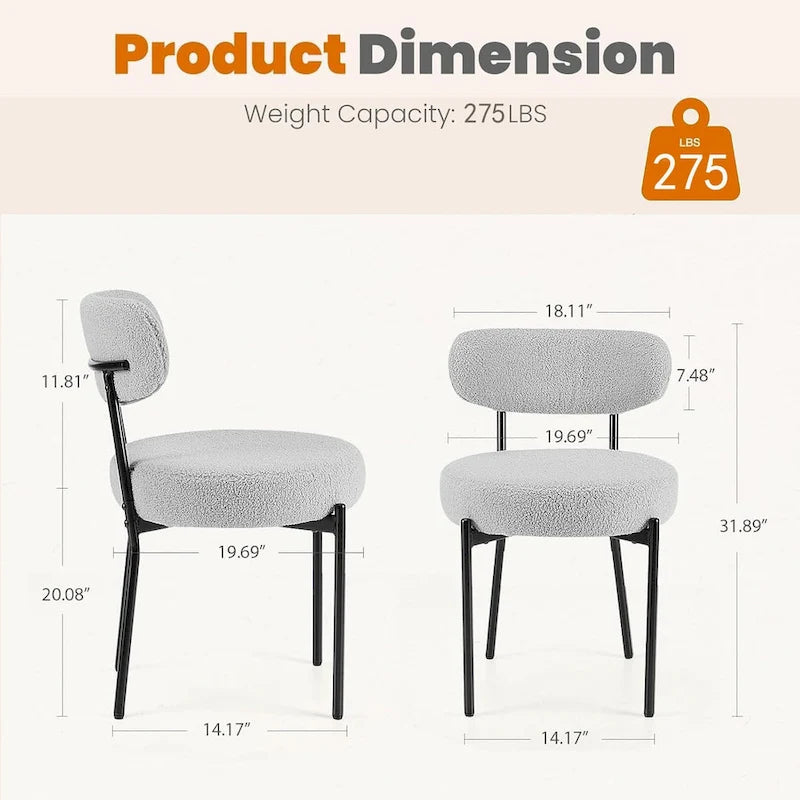 Chaises de salle à manger rondes modernes rembourrées style milieu du siècle - Lot de 2