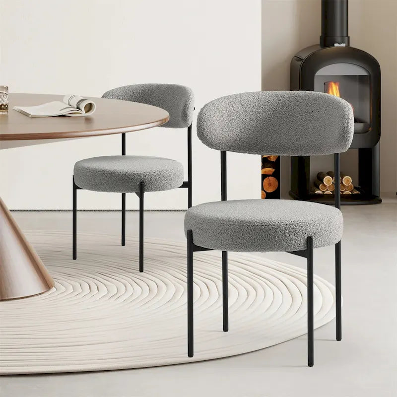 Chaises de salle à manger rondes modernes rembourrées style milieu du siècle - Lot de 2