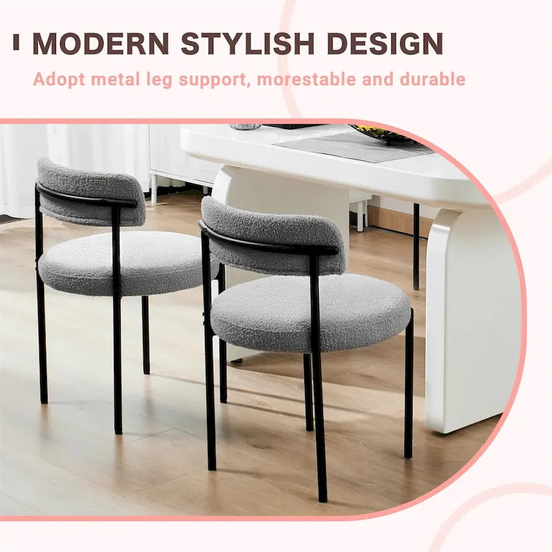 Chaises de salle à manger rondes modernes rembourrées style milieu du siècle - Lot de 2